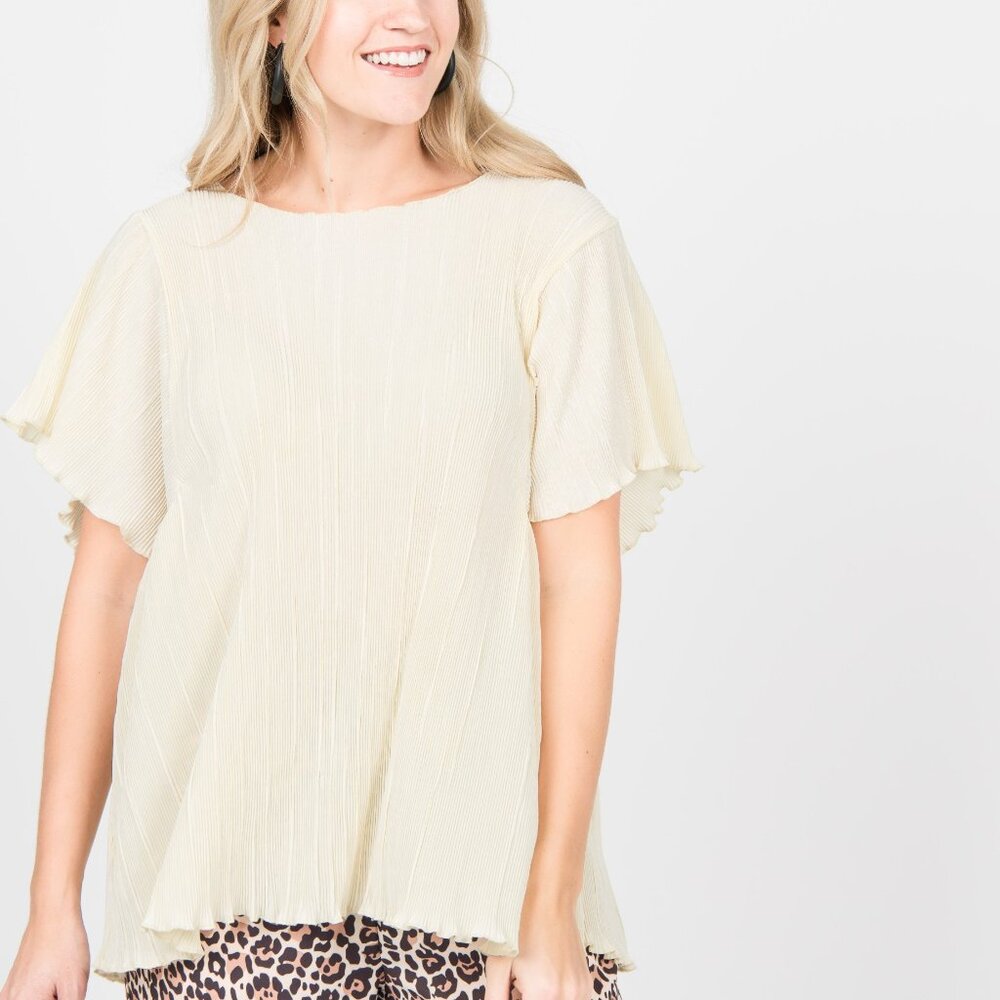 NWT Agnes & Dora™ Crystal Micro Pleat Oversized Midi Top Ivory Size Small